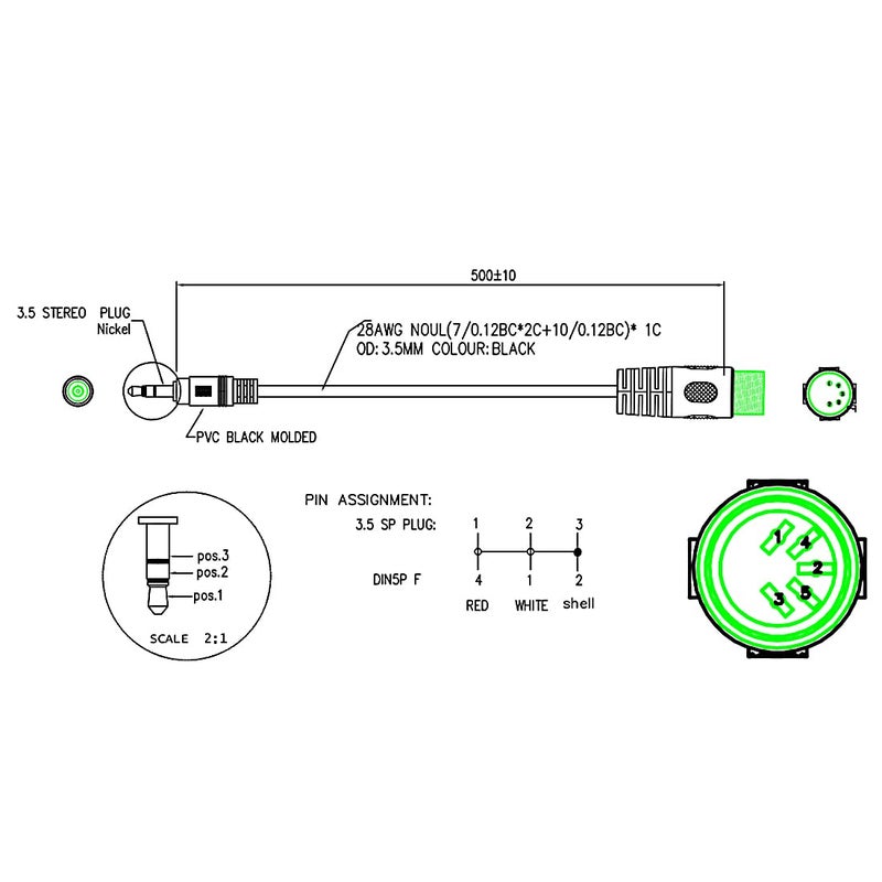 SinLoon 5-Pin DIN-Male Cable, 5 Pin to 3.5mm(1/8") TRS Stereo Male Jack Stereo Audio Cable for Musical Instrument Signal Output (0.5m,3.5M-5 DIN M) - Image 3